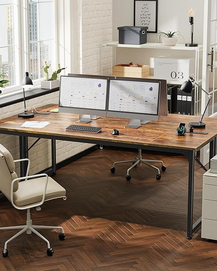 PRAISUN 78 X 24 Inch Office Computer Desk with Power Outlets and USB-C Port, Larger and Longer Gaming Desk, for Home Office, Study, Writing Work from Home Table, Metal Frame, Rustic Brown