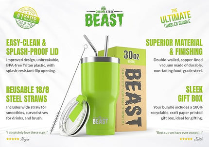 Beast 30 oz Tumbler Stainless Steel Vacuum Insulated Coffee Ice Cup Double Wall Travel Flask (Lemongrass Green)
