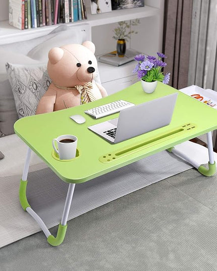 Slendor Lap Desk with Tablet Slot, Foldable Laptop Table with Storage Drawer for Bed，Portable Bed Desk for Laptop, Computer Tray with Cup Holder Notebook Stand Reading Holder for Couch Floor, Green