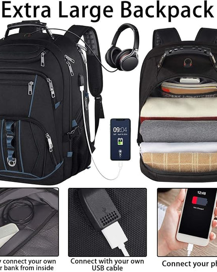 JCDOBEST Laptop Backpack, Blue, 55L Capacity, TSA Approved, Multipurpose, Convenient USB Port, Comfortable Back Design, Durable Polyester Fabric