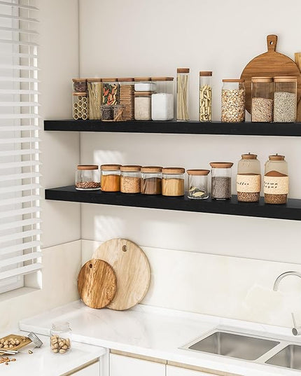 RICHFOCUS 55Inch Floating Shelves for Wall 1 Pack Shelves for Bedroom|Kitchen|Bathroom Wall Mounted Rustic Wood Floating Shelf with Invisible Brackets for Books|Storage|Decor, Black