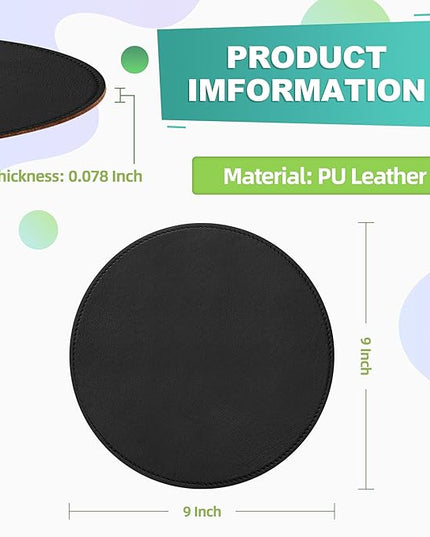 Mouse Pad，Round Mouse Pad，PU Mouse Pad，Leather Mouse Pad with Stitched Edge Micro-Fiber Base with Non-Slip Waterproof，Mouse Pad for Computers，Laptop，9 x 9 Inch (Black)