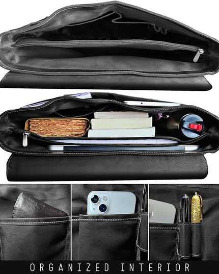 RUSTIC TOWN 16" Leather Laptop Messenger Bag for Men - Full Grain Leather Briefcase Computer Satchel Office Crossbody Bag