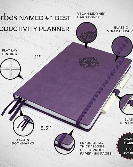 Smart Planner Pro – Undated Daily Planner – Large A4 – Achieve Goals & Increase Productivity with Weekly, Monthly, Work Sections - Organizer Diary with Back Pocket, 3 Satin Bookmarks & Pen Holder