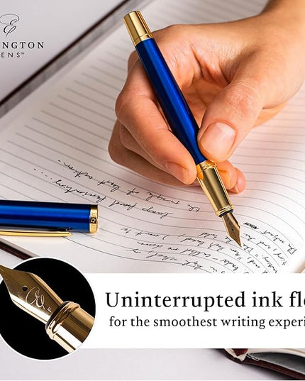 Ellington Pens Luxury Fountain Pen Set - Extra Fine Nib - Includes 3 Ink Cartridges, Refillable Ink Converter, Gift Box- Fountain Pens For Writing, Calligraphy, Journaling, Sketching (The Nautilus)