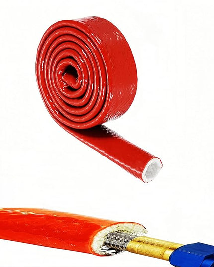2"(51mm) ID Heat Shielded Fire Thermo Armor Fire Sleeve Silicone Coated Fiberglass for Automotive Hose Lines & Electrical Wiring Red, 5 feet