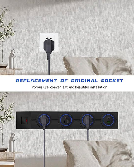 TIANDGP Track Outlet; Removable Electrical Outlet Track System, 19.68 inch Power Track 8000w, 3 AC Outlet adapters 1875W,USB-C PD 20W Supercharging for Home Kitchen, Living Room, Office- Black