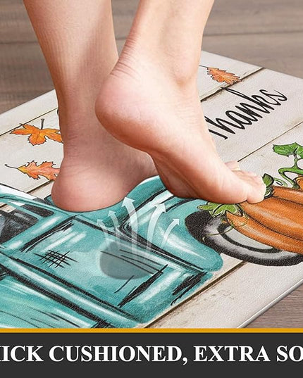 Pauwer Fall Kitchen Rugs Set of 2, Pumpkin Truck Anti Fatigue Kitchen Floor Mat, Non Slip Farmhouse Cushioned Kitchen Mats for Floor, Kitchen Runner Rug Floor Carpet Fall Harvest Thanksgiving Decor