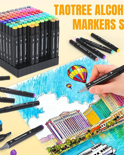 Taotree Alcohol Markers Set 100 Colors with Case & Holders, Dual Tips Art Coloring Markers Pens, Chisel & Fine Sketch Pens, Art Supplies for Adult Coloring Books Artist Painting, Drawing, Sketching