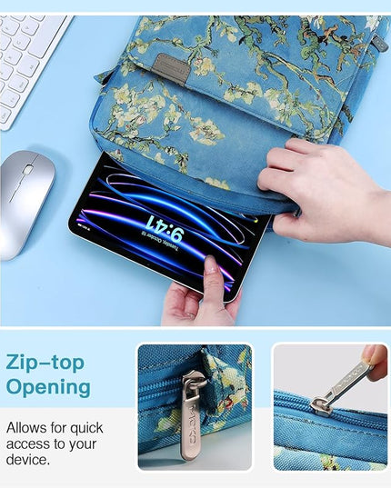 MoKo 12.9 Inch Tablet Sleeve Bag,Fits with 13" New iPad Pro M4 & Air M2 2024,iPad Pro 12.9 M2&M1,Surface Laptop Go 12.4,Galaxy Tab S8+/S9+ 12.4,Handle Carrying Case with Shoulder Strap, Apricot Flower