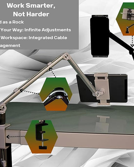FORTIHOLD Stand for 16 Inch Portable Monitor - Heavy Duty Aluminum Mount with Infinite Angle Adjustment, Built-in Cable Management - Fits iPad Pro 12.9, Tablets, iPhone (Holds 4.7"-16" Devices)