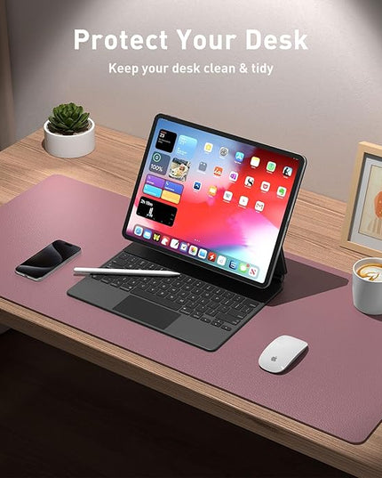 Aothia Leather Desk Pad Protector, Mouse Pad, Office Desk Mat, 31.5" x 15.7" Non-Slip PU Leather Desk Blotter, Laptop Desk Pad, Waterproof Desk Writing Pad for Office and Home (Dark Pink)