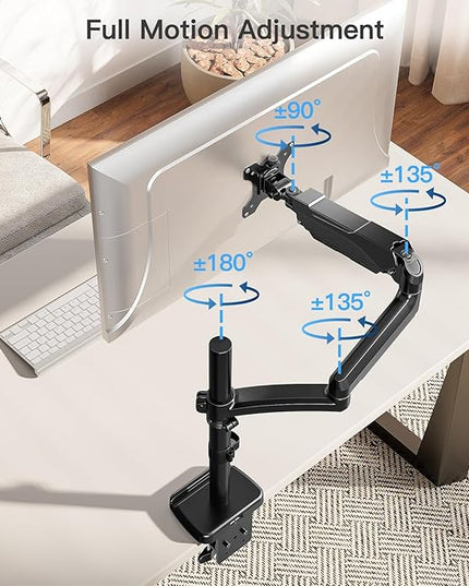 MOUNTUP 27 inch Extra Long Monitor Arm, Single Desk Mount for 22-32 inch, Tall Monitor Stand Holds 4.4-19.8lbs, Height Adjustable Monitors Stand for Desk with C-Clamp/Grommet Base, Black