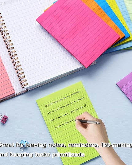9 Pack Lined Sticky Notes 4x6 in Post Sticky Notes with Lines, 9 Bright Colors Self Sticky Notes Pad Its, Large Ruled Sticky Note for Office, Home, 35 Sheets/Pad