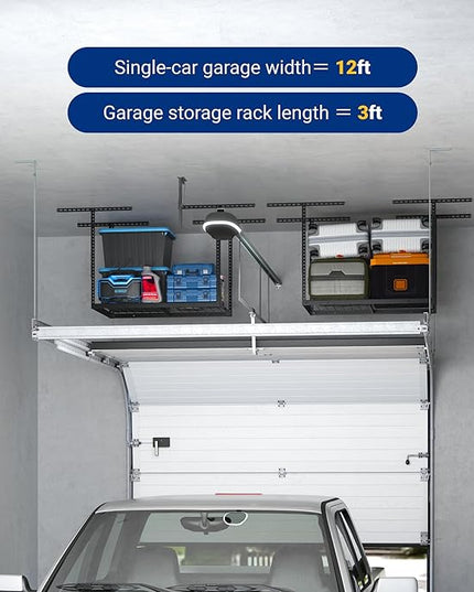 FLEXIMOUNTS 2x3 Overhead Garage Storage Rack, Adjustable Organization System, Heavy-Duty Metal Ceiling Racks, 155lbs Weight Capacity, Black, Classic Series