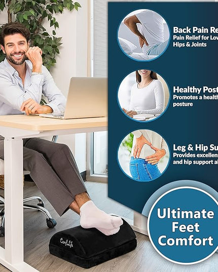 ComfiLife Foot Rest for Under Desk at Work – Adjustable Height Memory Foam Foot Stool for Under Desk, Office Chair & Gaming Chair – Ergonomic Footrest for Back & Hip Pain Relief (Black)