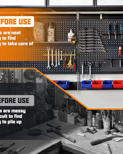 Metal Pegboard Storage System, Garage Wall Organizer, Tool Storage Panels for Workbench (Black 31.5"x15.75"-4PCS)