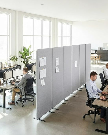 VIVO Freestanding 145 x 66 inch Privacy Panel System, Cubicle Divider, Acoustic Wall Partition, x6 24 inch Panels, Gray, PP-KIT-T145G