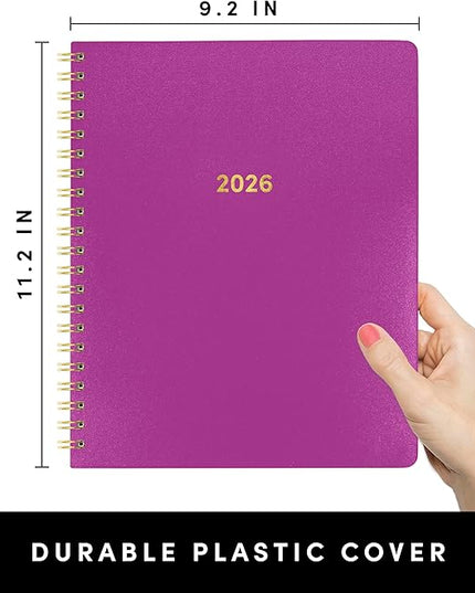 PAPERAGE 2026 Weekly & Monthly Planner, 12 Months (January 2026 - December 2026), 9.2 in x 11.2 in, Spiral Bound 2026 Planner with Weekly, Monthly & Yearly Views, Note Pages & Inner Pocket – Raspberry