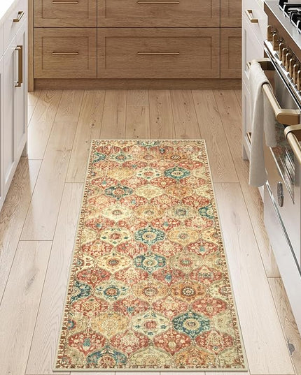 Lahome Moroccan Trellis Hallway Rug, 2x5 Washable Runner Rug Non Slip Kitchen Runners for Hallways, Ultra-Thin Vintage Carpet for Bedroom Bathroom Entryway, Red/Orange