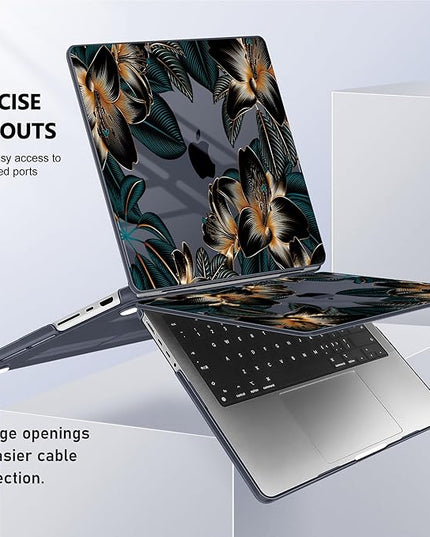 May Chen Case for MacBook Pro 14 inch, A2442 A2779 A2918 A2992 A3401 A3185 A3112 A3434, M1 M2 M3 M4 M5 Chip (2021-2025 Release), Plastic Hard Shell Case with Keyboard Cover, Golden Lilies Flowers