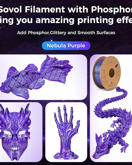 Sovol Silk PLA Filament with Blue Glitter 1kg 1.75mm, Color Changeable 3D Printer Filament 2.2lbs, Chameleon Shiny PLA Material +/-0.03mm, Shimmering 3D Printing Filament, Nebula Purple