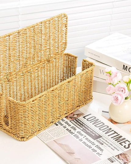 Cable Management Box, Handmade Woven Cable Organizer Cords Hider with Locked Cover Desk Cord Organizer Management for TV, Computer, Router, USB Hub to Hide Cords & Power Strip.