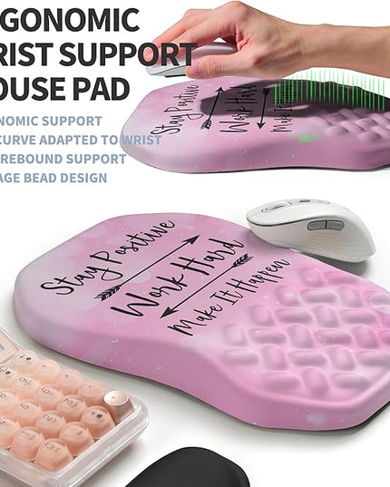2-in-1 Ergonomic Set, Wave Keyboard Wrist Rest and Massage Slope Mouse Pad Wrist Support, Rebound Memory Foam for Relieve Carpal Tunnel Syndrome and Wrist Pain (Stay Positive)