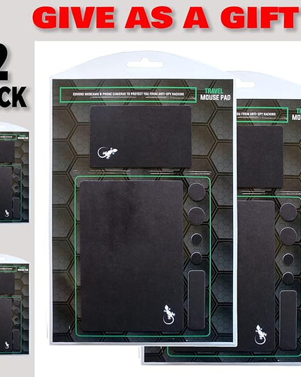 Mouse Pad Adhesive Bottom - Sticks to Any Surface - Portable - Webcam Covers and Screen Cleaner Included (2 x Black)