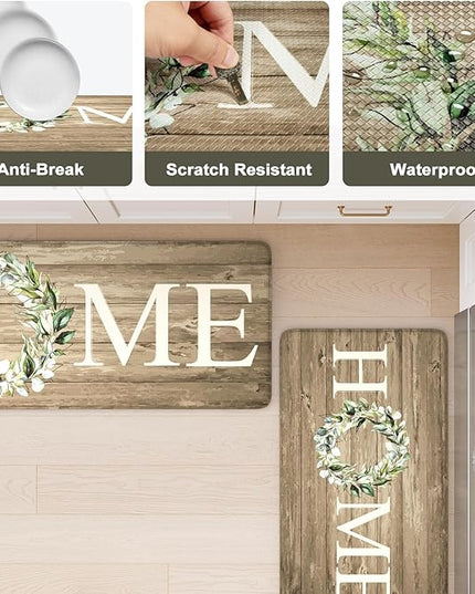 KIMODE Comfort Kitchen Mats Cushioned Anti Fatigue,Farmhouse Spring Kitchen Sink Rug Non Slip,Waterproof Memory Foam Standing Desk Mat for Office Home Doorway,20"x39",Khaki
