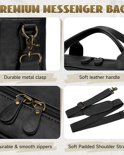 RAINSMORE Mens Laptop Bag PU Leather Messenger Bag 15.6 Inch Briefcase Vintage Computer Satchel Bag for Work Business