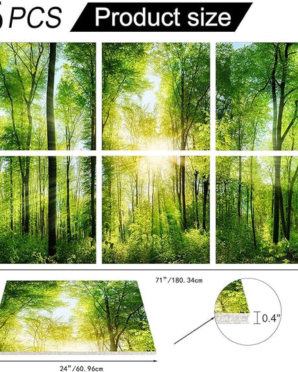 YPY Sound Proofing Panels for Walls Morning sunrise forest green trees: 6 Pack 72×48 Inches Decorative Art Acoustic Panel Sound Dampening Panels Absorbing Treatment
