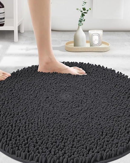 MAYSHINE Round Area Rug Set for Bathroom | Soft Plush Chenille Bath Mat, Water Absorbent Non-Slip Bathroom Rug | Washable Shag Carpet, Bedroom, or Home Décor | 48"x48" (Round) | Charcoal Gray