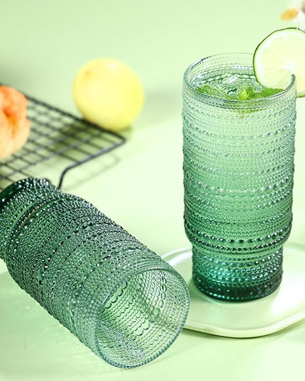 6pcs Hobnail Drinking Glasses Set, 16 oz Vintage Glassware Drinking Glasses, Gradual Dark Green Water Glasses Tumbler, Cups for Kitchen, Juice, Beer, Cocktail, Whiskey