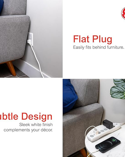 GE Surge Protector Power Strip, 25 Ft Extension Cord, 6 Outlet Extender, 800 Joules, Flat Plug, Twist-to-Close Safety Covers, ETL Listed, White, 61291
