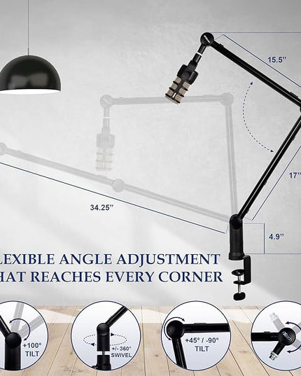 IXTECH Boom Arm - Adjustable 360° Rotatable Microphone Sturdy Stainless Steel Mic Desk, Table Stand Foldable Scissor Stable Mount Arms for Radio Studio, Podcast, Gaming