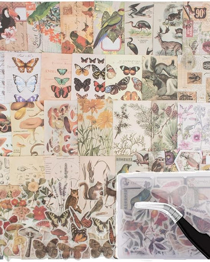 200Pcs Vintage Scrapbook Stickers, Aesthetic Junk Journal Stamping Supplies Kit, Scrapbooking Ephemera Washi Paper for Bullet Journaling Planners Diary Collage