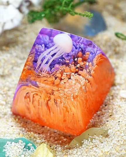 Jellyfish Artisan Keycap Fiery Lava Sea R1 SA Profile Custom Sea Creature Keycaps 1U ESC Handmade Gaming Sea Resin Key Cap Cherry MX Switch Compatible Mechanical Keyboard Jellyfish Lover Gift