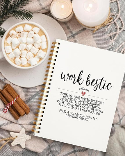 QUICQOD Work Bestie Spiral Notebook,Employee Appreciation Gift,Thank You Gift for Coworker, Office Gift Journal Idea for Women Coworker, New Job Gifts,White Hardcover Notebook 5.5x8.3