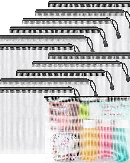 Umriox Small Zipper Pouch, 9.5x7.1 in (Black, 12 Packs), Mesh Bags with Zipper for Office Supplies Travel Accessories