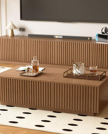 NessCarsti 51.1" Mid-Century Modern Lift Top Coffee Table, Walnut Rectangular Center Table with Hidden Storage & Drawers, for Living Room, Apartment, Office