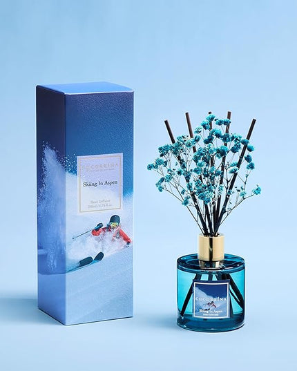 COCORRÍNA Reed Diffuser - Skiing in Aspen Reed Diffuser Set with 8 Sticks & Preserved Baby's Breath, Reed Diffuser for Home Bathroom Shelf Decor