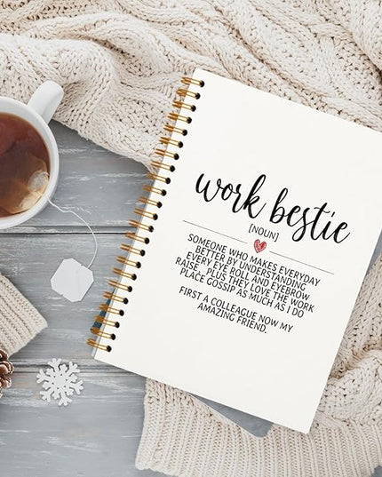 QUICQOD Work Bestie Spiral Notebook,Employee Appreciation Gift,Thank You Gift for Coworker, Office Gift Journal Idea for Women Coworker, New Job Gifts,White Hardcover Notebook 5.5x8.3