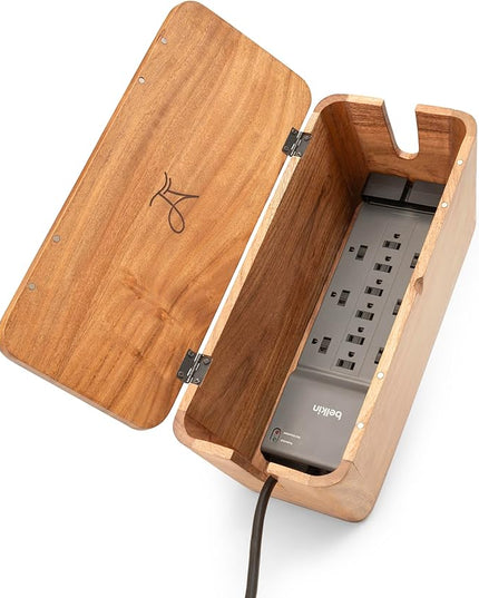 Large Cable Management Box - Acacia Wood - Cable Organizer Box and Power Strip Box for Electrical Cord Management - Hide Desk Cord and Floor Cables - Wire Storage and Organization for Cords