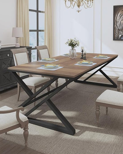 HSH Rustic Long Computer Desk, Industrial Large Wood Metal Office Table, Writing Work Study Station, Farmhouse Workstation Gaming Executive for 2 Person, Rustic Oak, 70 Inch