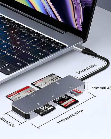 CFast 2.0 Card Reader 5-in-1, USB C USB 3.0 Aluminum Multi-Slot Memory Card Adapter with 5Gbps High-Speed Data Transfer, Simultaneous Reading for CFast/CF/SD/TF/XD Cards