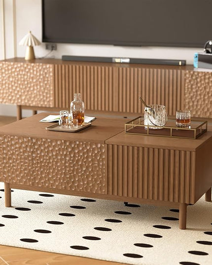 NessCarsti 51.1" Mid-Century Modern Lift Top Coffee Table, Walnut Rectangular Center Table with Hidden Storage, Drawers & Sturdy Wooden Legs, for Living Room, Apartment, Office