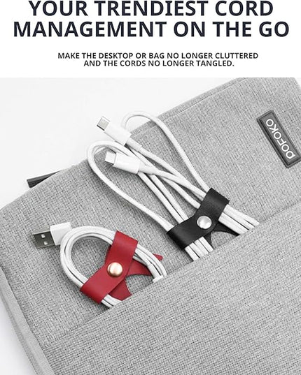 SenseAGE 5 Pack Cord Organizer, Bow Cord Keeper, Cable Organizer USB Holder, Leather Cable Management, Cable Straps, Earphone Winder, Storage Straps for Electronics, Earbuds, Small, Random Blue