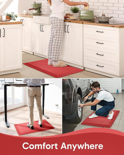 Ophanie Kitchen mats for Floor, 3/4 inch Thick, Kitchen Rugs, 20''x48'' Anti Fatigue Standing Cushioned Mat, Waterproof,Comfort Ergonomic mat for Office, Home, Sink, Red Non-Slip Bottom