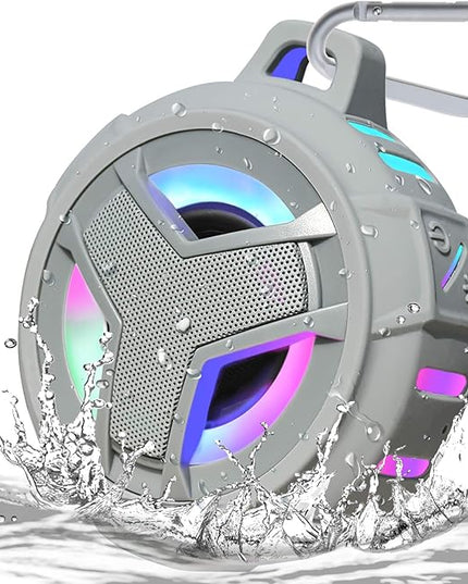 EBODA Shower Bluetooth Speaker, IPX7 Waterproof Portable Floating Speakers with Loud HD Sound, True Wireless Stereo Speaker with LED Light, 24H Play for Shower Pool Beach, Gifts for Men, Women - Gray